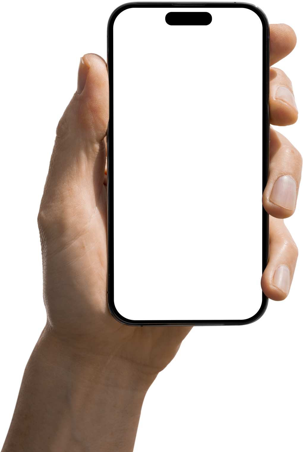 phone iphone in a hand on a transparent background in PNG format