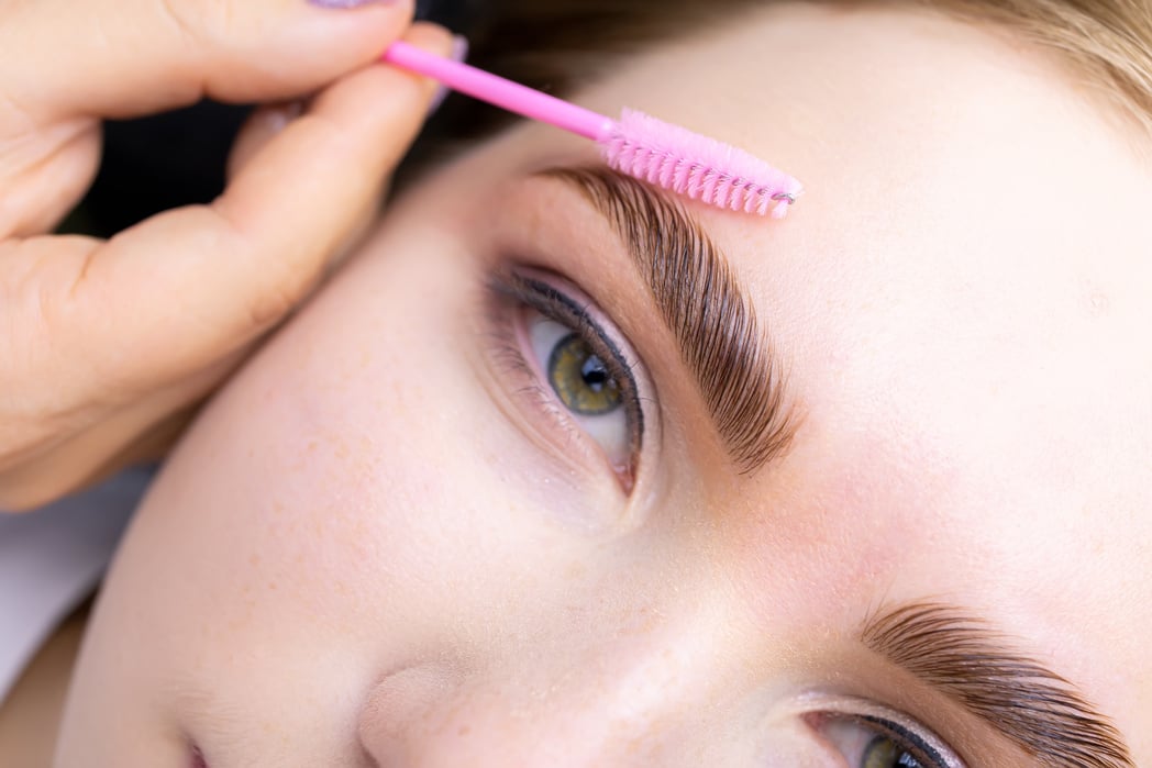 Macro Photography of the Model's Hairs the Master Combs the Eyeb