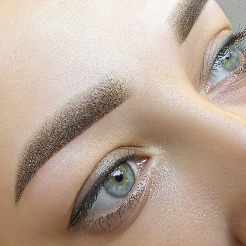 close-up finished work permanent makeup eyebrows macro photograp